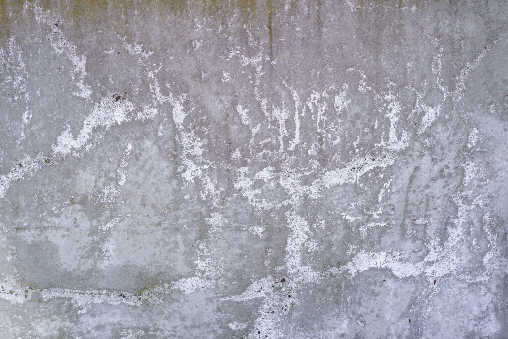 Traitement salpetre beton mur exterieur avec traces blanchâtres visibles